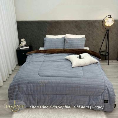 Chăn lông gấu Lasante Sophia ghi xám (Single)