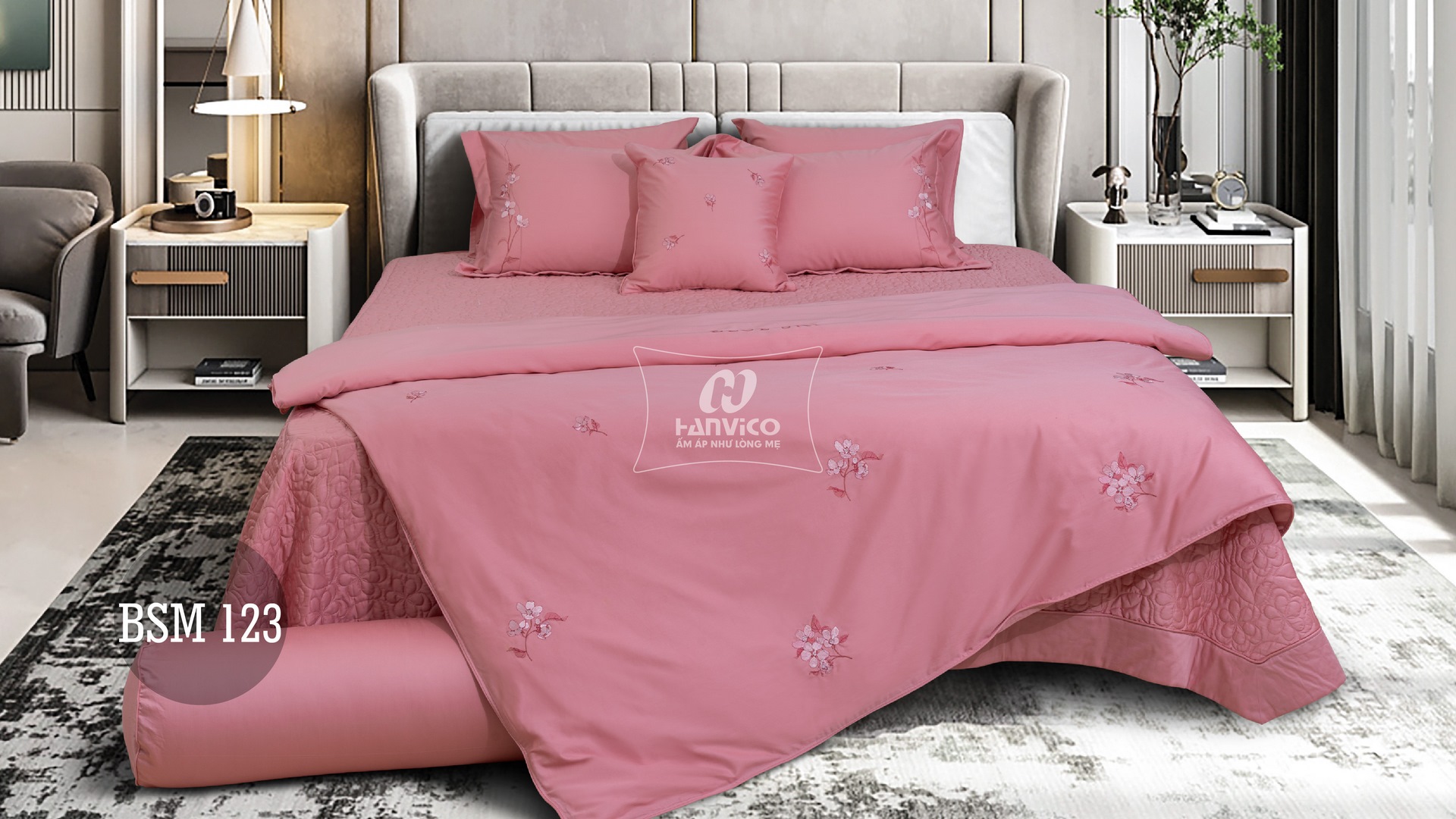 Bộ ga Hanvico phủ thêu Blue Sky – BSM123