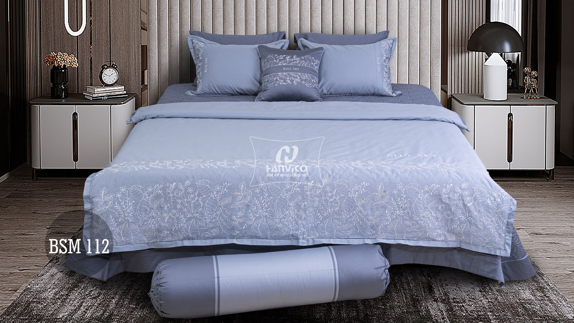 Bộ ga Hanvico phủ thêu Blue Sky - BSM112