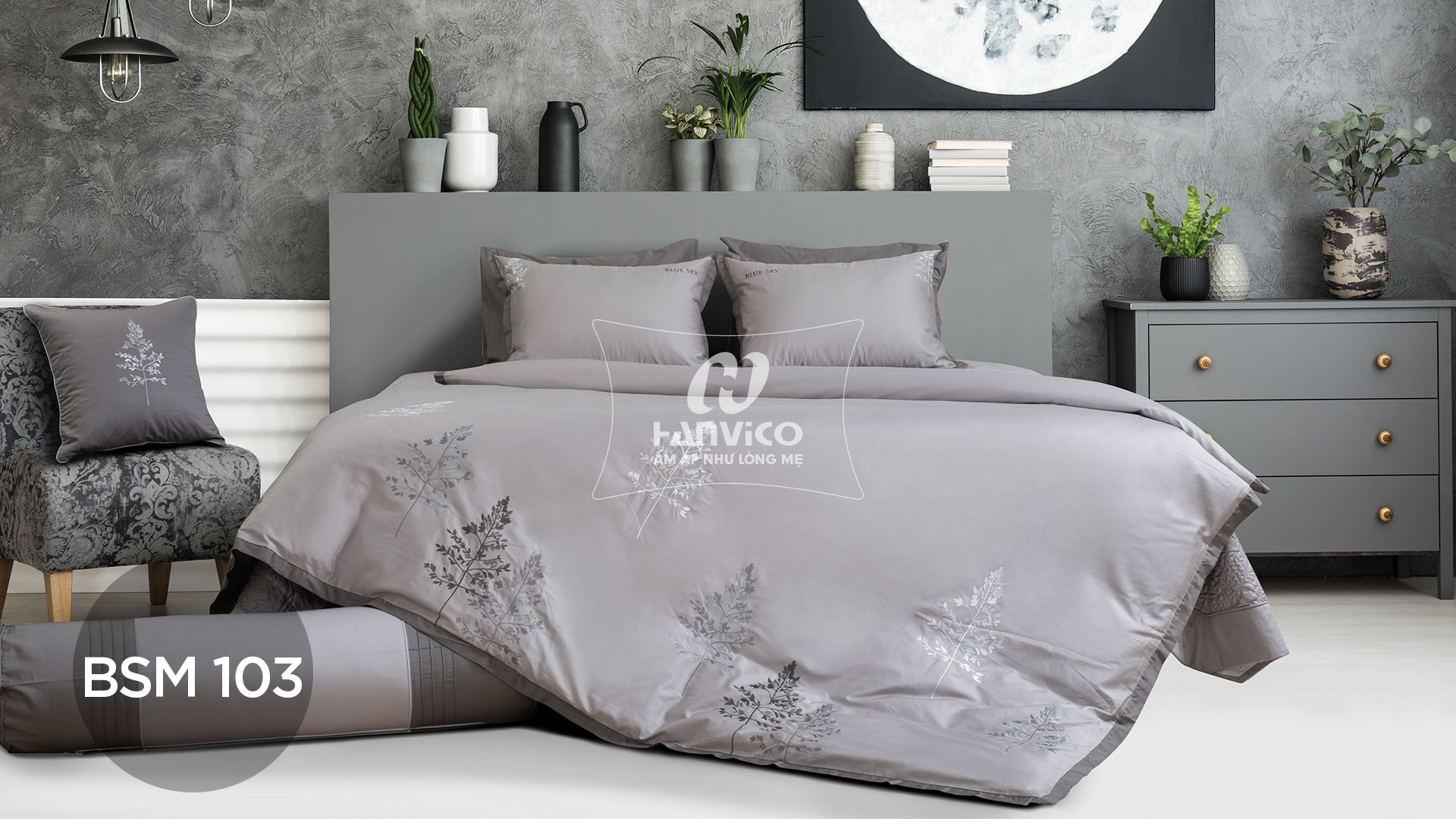 Bộ ga Hanvico phủ thêu Blue Sky - BSM103