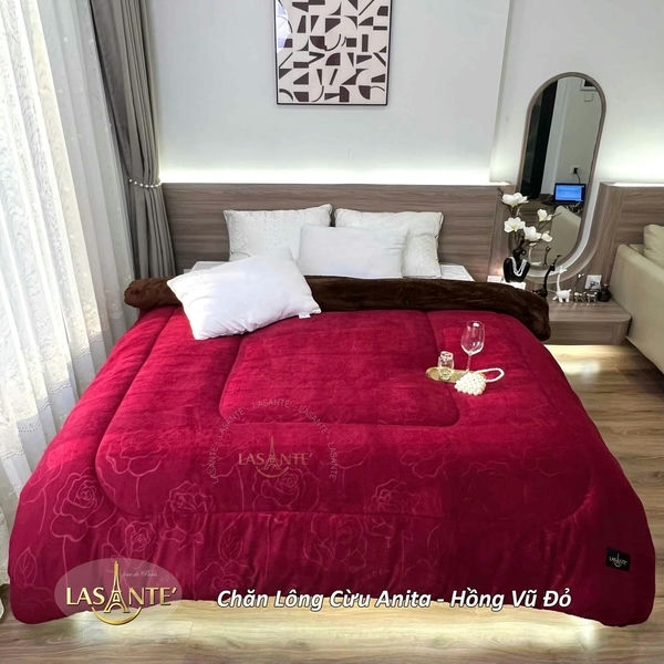 Chăn lông cừu Lasante Anita Hồng Vũ đỏ