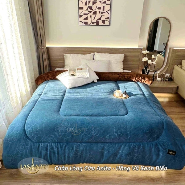 Chăn lông cừu Lasante Anita Hồng Vũ xanh biển