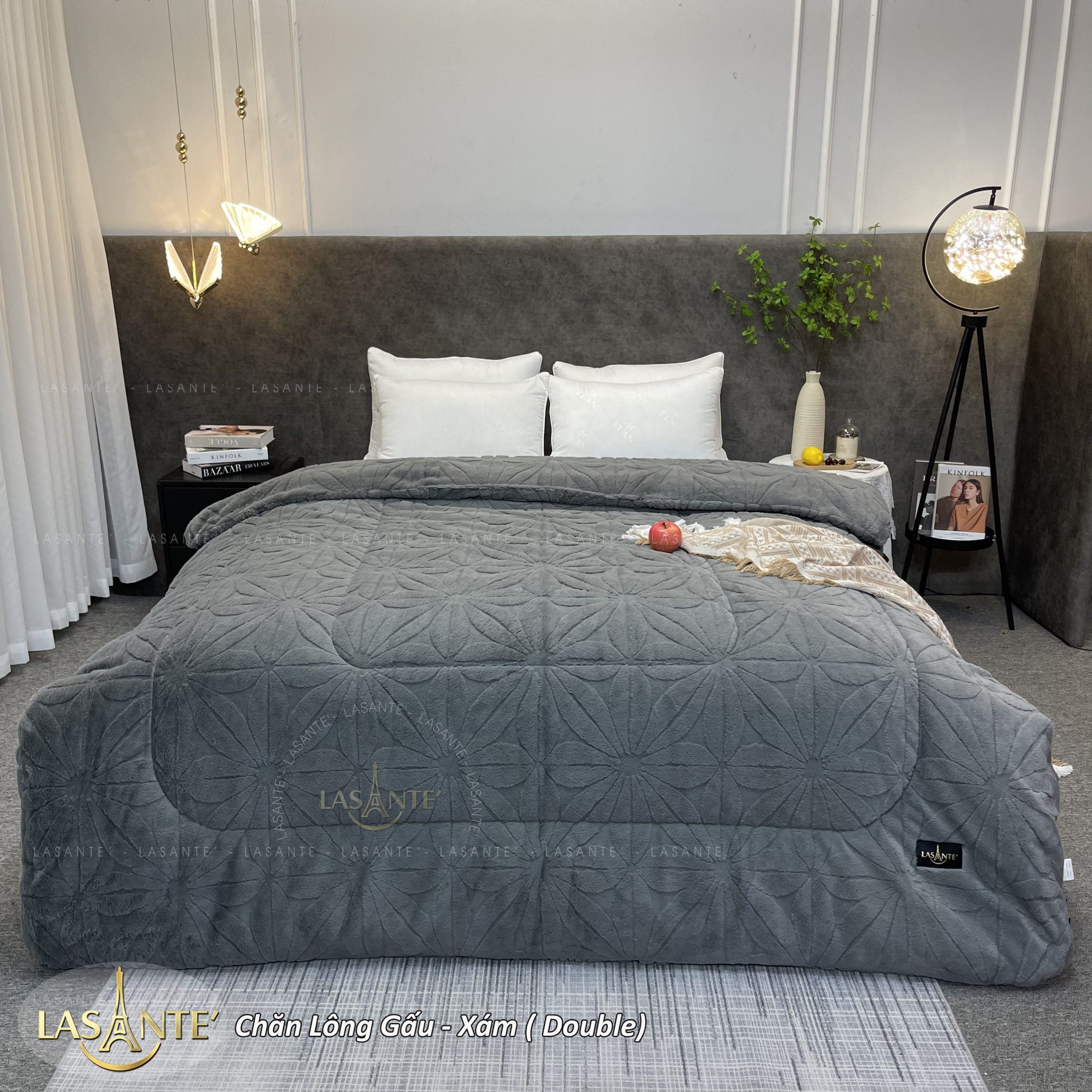 Chăn lông gấu Bắc Cực Lasante xám (Double)