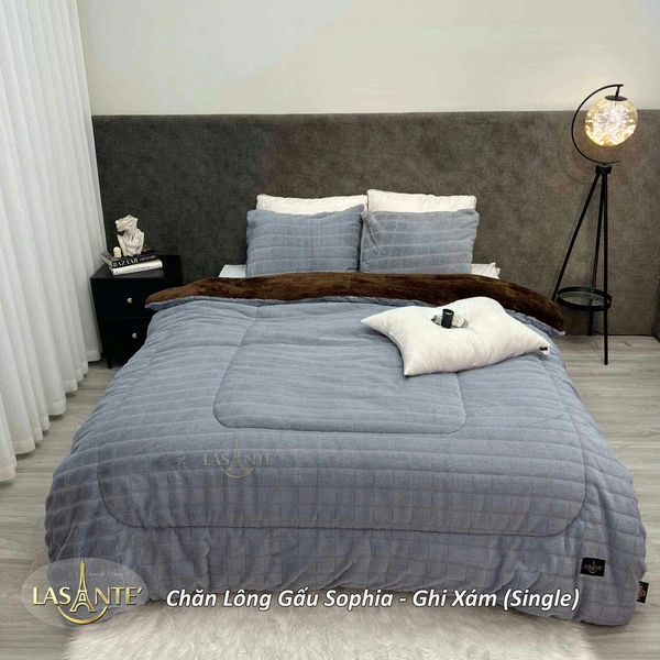 Chăn lông gấu Lasante Sophia ghi xám (Single)