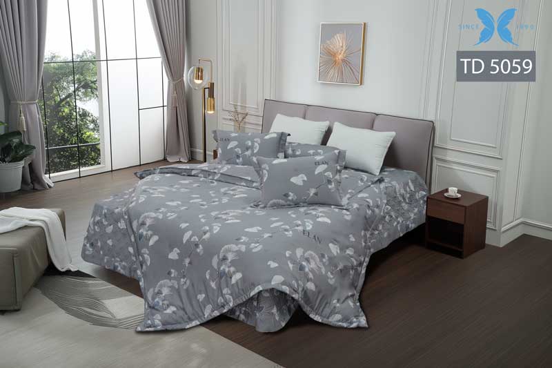 Bộ ga chun chần Tencel in cao cấp TD5059