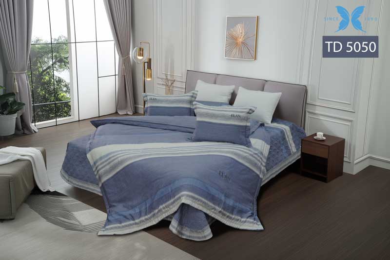 Bộ ga chun chần Tencel in cao cấp TD5050